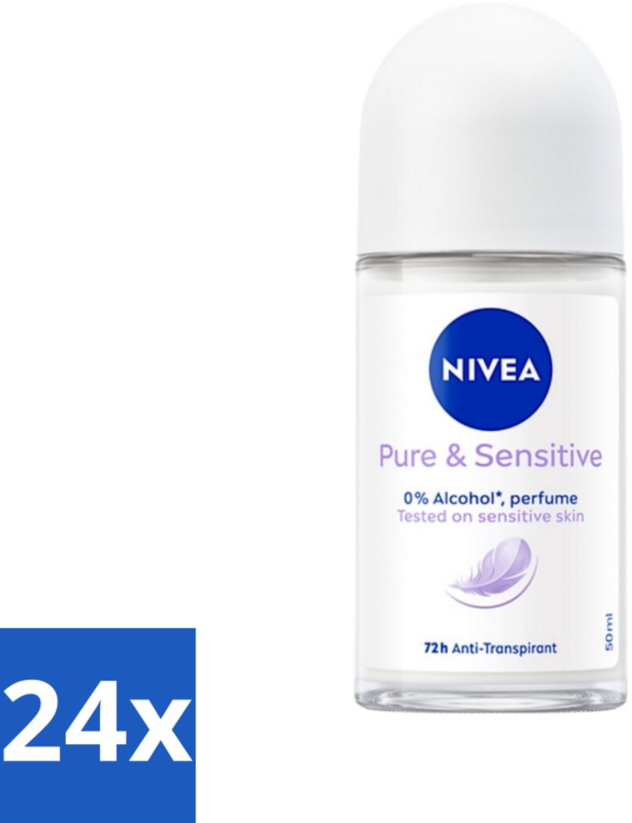 24 x Nivea - Deodorant - Roller - Pure & Sensitive - 50 ml - NIVEA Deodorant Roller - Anti-transpirant - 72 Uur Bescherming - Gevoelige Huid - Zweet En Geur