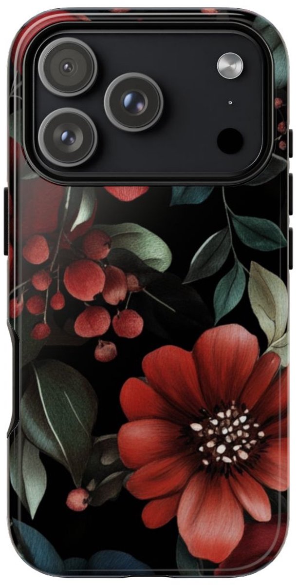 Dieprood en Groen Bloemenpatroon – Telefoonhoesje Geschikt voor iPhone 17 Pro