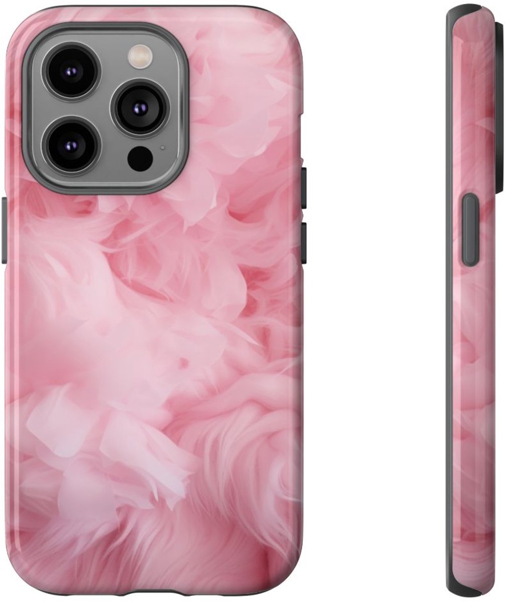 Zachtroze Textuur met Stofpatroon – Telefoonhoesje Geschikt voor iPhone 14 Pro