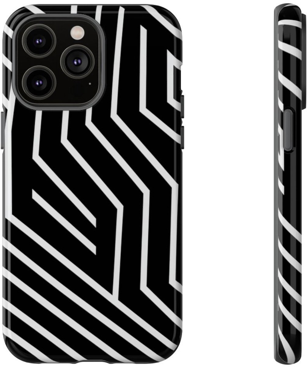 Zwart-Wit Geometrisch Lijnpatroon – Telefoonhoesje Geschikt voor iPhone 14 Pro Max