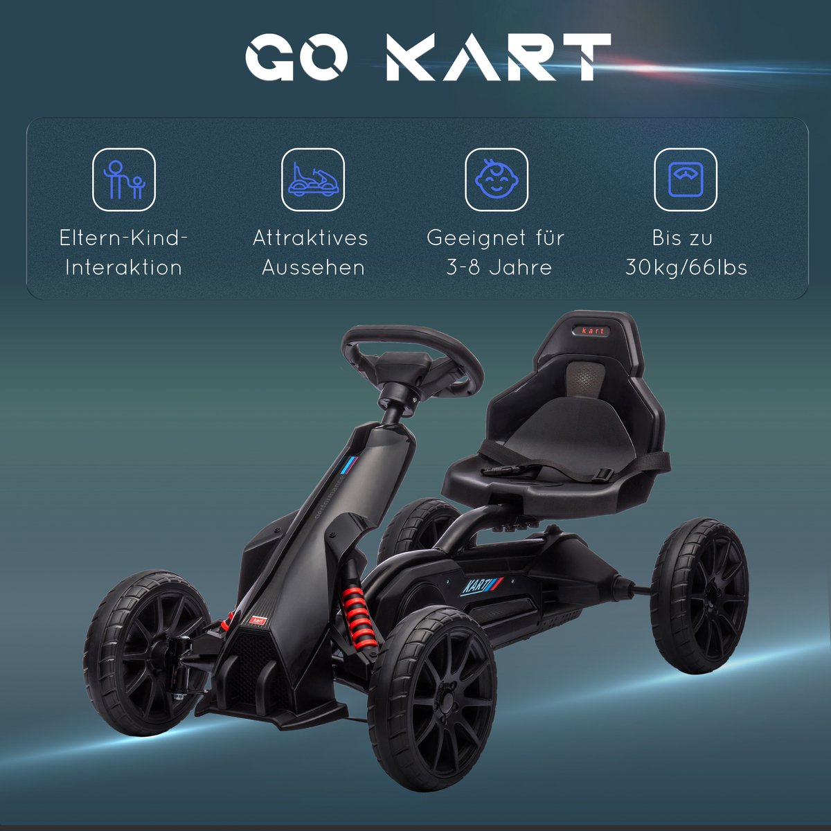 HOMCOM Trapauto Go-Kart Kunststof, Metaal 100L x 58B x 58,5H cm Zwart — afbeelding 10