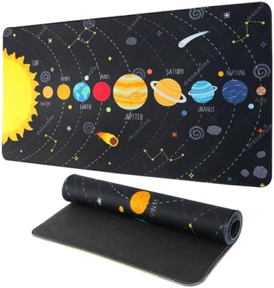 PromoHome Ruimteplaneet Bureauonderlegger voor Kinderen - Grote Gaming Muismat met Zonnestelsel Design - 70x30 cm Waterdichte Bureaumat voor Leren en Spelen