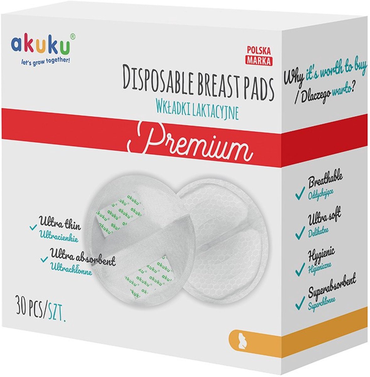 AKUKU - Zoogcompressen - Ultrasoft borstkompressen wit one size natuurlijke materialen - absorberend - zelfklevend - ademend - melkproductie - verzorging