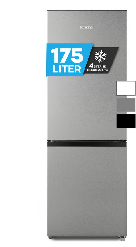 Heinrich´s HKS 3091 koel-vriescombinatie 175L inox, stil 39 dB, energieklasse E, 122L koelkast, 53L vriezer