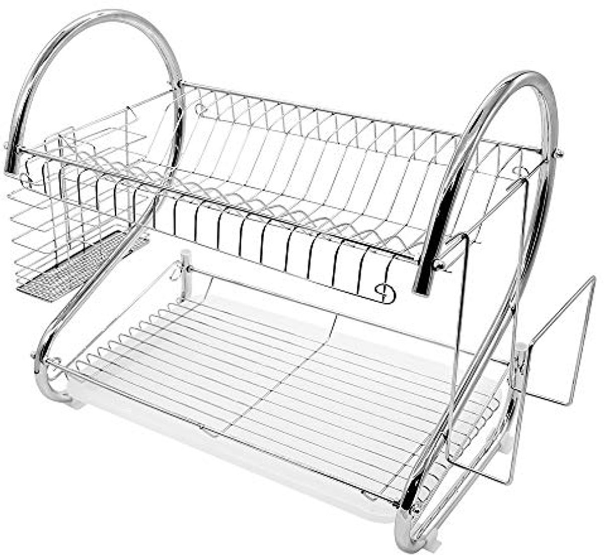 2-Tier Over The Sink Dish Drying Rack met Opslag en Gebruiksvriendelijke Houders