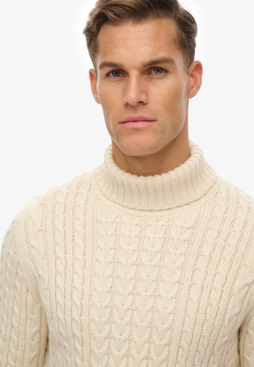 Superdry Jacob kabeltrui met rolkraag Heren Sweaters Wit