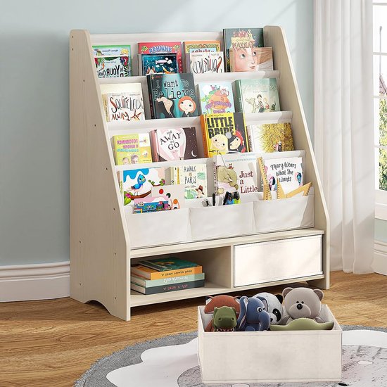 BanaSuper Bibliothèque Enfant Multifonctionnelle Avec Rangement Jouets Mobile - Étagère Avec Porte Coulissante Pour Tout-Petits