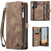 Étui portefeuille Solidenz Urban Samsung Galaxy S25 - Étui téléphone S25 - Étui S25 avec porte-cartes - Avec poche zippée - Avec dragonne - Étui portefeuille - Marron