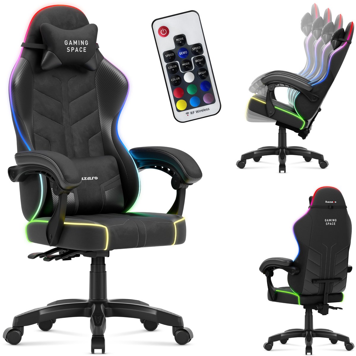 Huzaro Force 2.7 RGB – luxe velours gamestoel met LED-verlichting en ergonomisch design