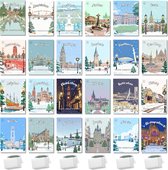 Inspra Studio – Luxe Kerstkaarten met Enveloppen – 24 Stuks – Nederlandse Steden Wenskaarten Set #1 – Artistieke Illustraties van Nederlandse Steden