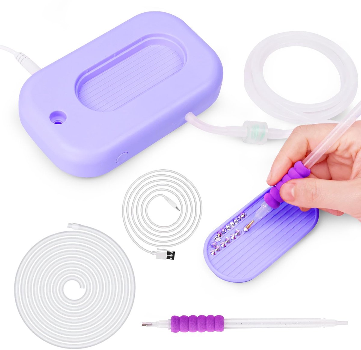 Elektrische Diamond Painting Pen - Met 3-staps vacuüm zuigsysteem - Inclusief 2 pennen en opbergbakje - Voor Diamond Painting - Lila