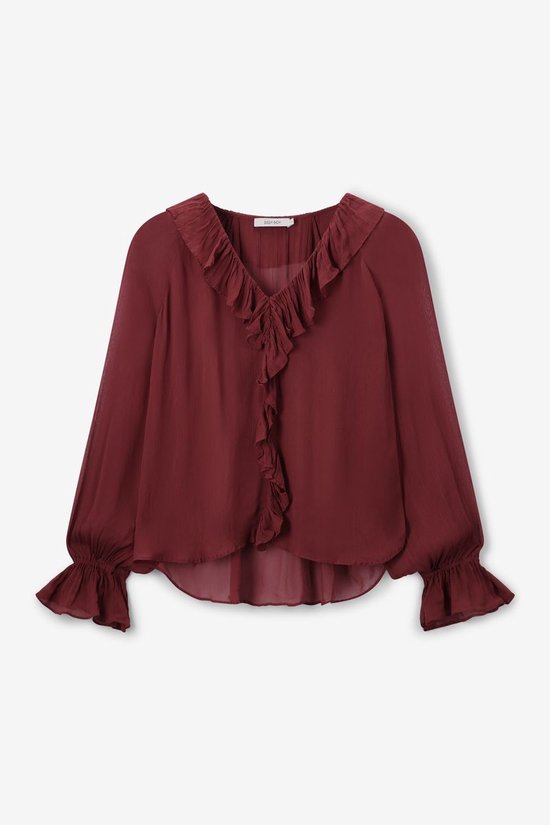 Donkerrode Blouse Met Ruffle Details