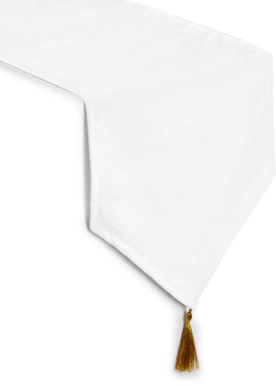 Elegante tafelloper met kwastjes - handgemaakte geweven stof, ademende