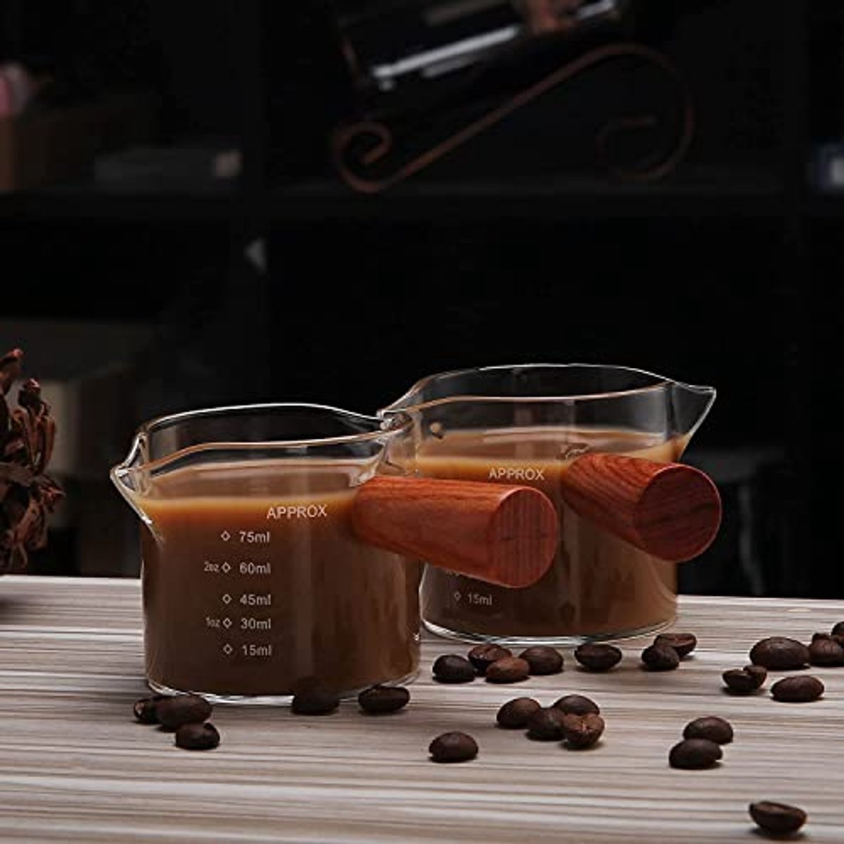Houten handvat 75 ml Espresso Shot Glass Koffie maatbeker met dubbele tuit
