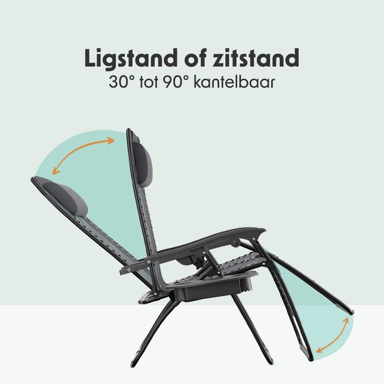 LifeGoods Opvouwbare Tuinstoelen - 2 Stuks - Ligstoel Tuin - 30°-90° Verstelbaar - Metaal - Donkergrijs van LifeGoods — afbeelding 4