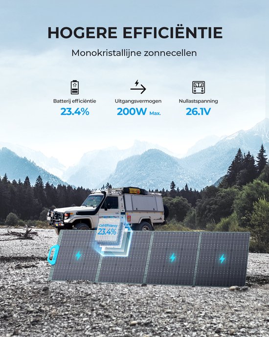 BLUETTI 200W Zonnepaneel PV200-VOC 22,62V - IP67 waterdicht - Gemakkelijk mee te nemen - Opvouwbaar en draagbaar ontwerp - 2 jaar garantie - voor Draagbare energiecentrale EB3A/AC70/AC180/AC200L/EB70/AC200MAX/AC300+B300K-Reizen, kamperen, camperen van Merkloos — afbeelding 3