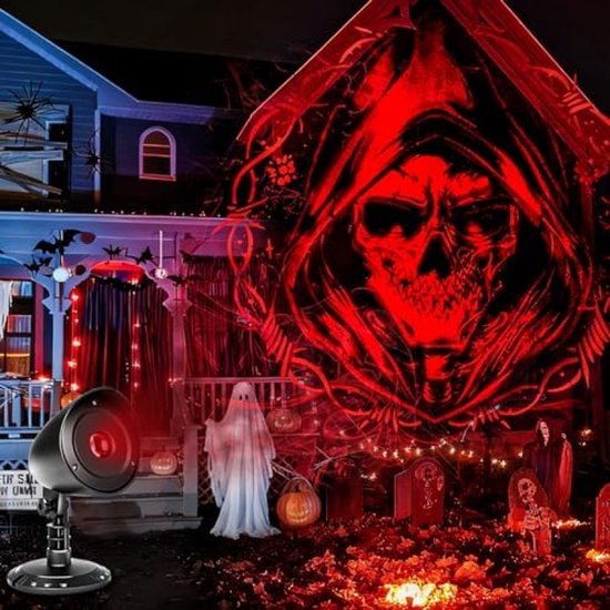 Halloween Projector Outdoor Decoratie - 3D Dynamische Waterdichte LED Projectielamp Met Rode Schedel Projectie Voor Muur, Raam, Tuin en Feesten