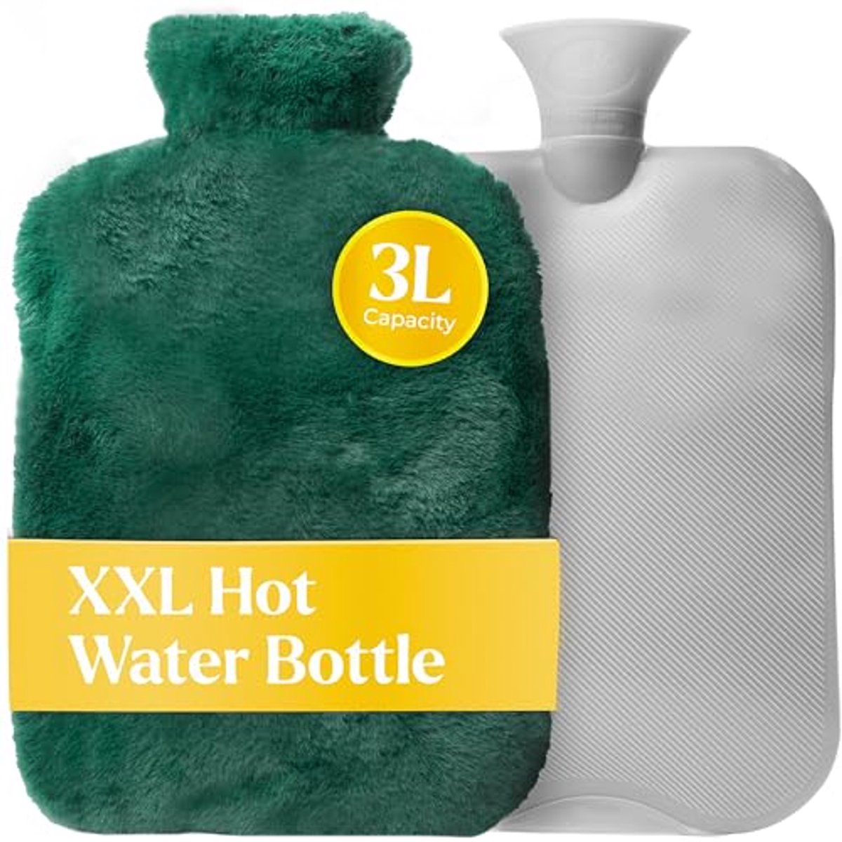 Warmwaterkruik XXL met premium nepleren hoes - grijs