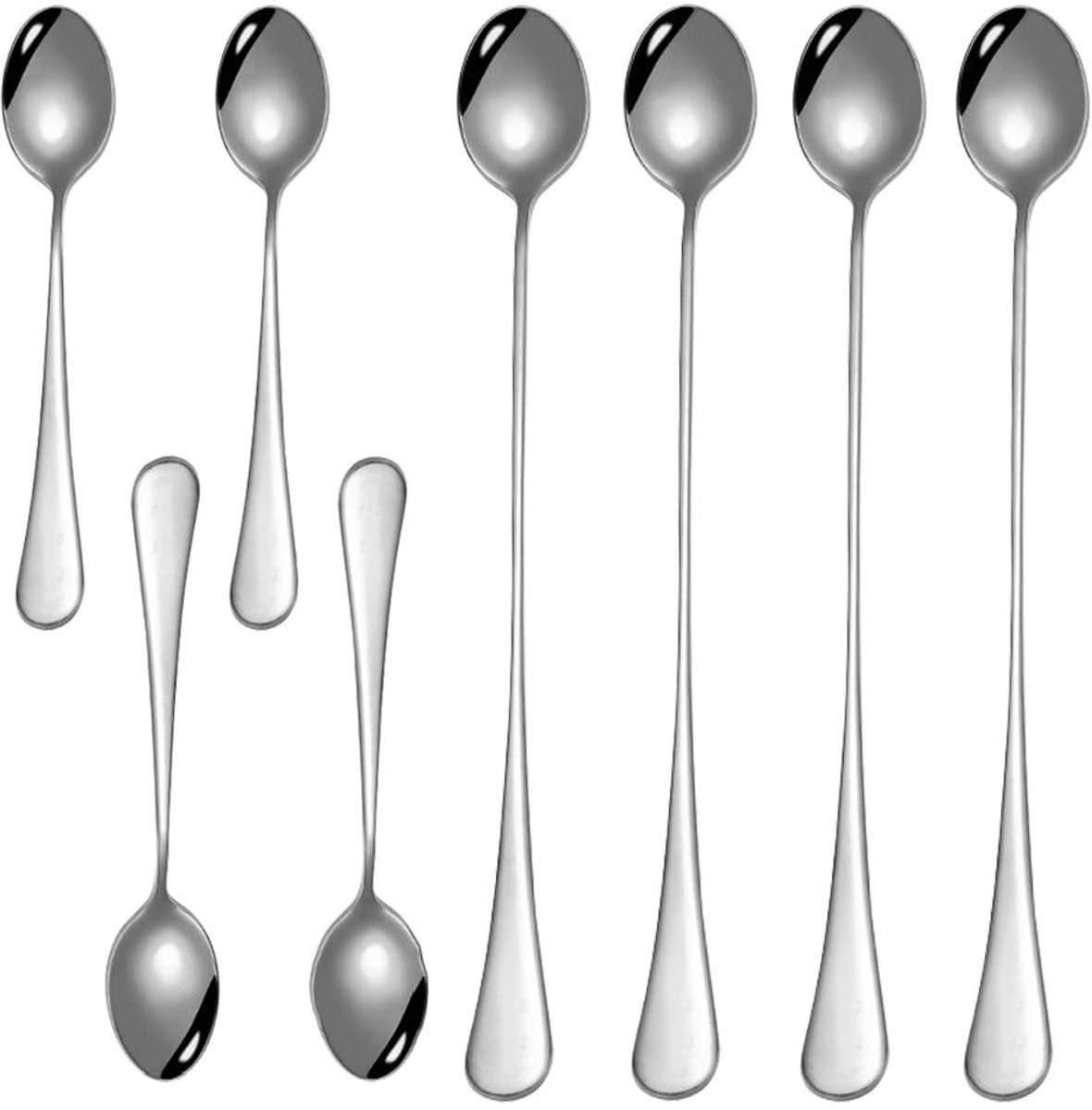 8 Pcs Spoon Set, Stainless Steel 9.5 Inch Long Handle Spoon with 4.9 Inch Mini Spoon for Iced Tea Coffee Ice Cream Dessert Cocktail Stirring