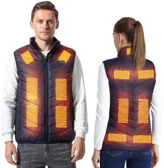 Armorget Verwarmd vest, 3 temperatuurregeling met 9/13/17 verwarmingszones, USB-oplaadbaar verwarmingsvest, verwarmde jas voor outdoor, kamperen en wandelen (voeding niet inbegrepen), Blauw 9