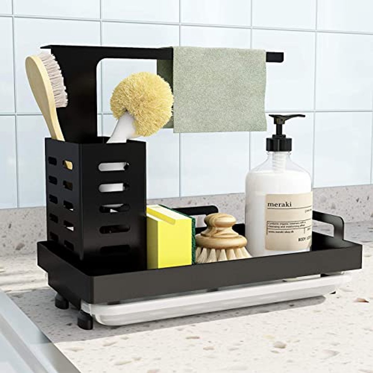 Gootsteenorganizer van roestvrij staal voor keuken en badkamer - multifunctionele caddy met druipbak