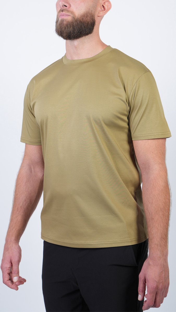 BASKO T-SHIRT - SLIM FIT - OLIJFGROEN - MAAT M