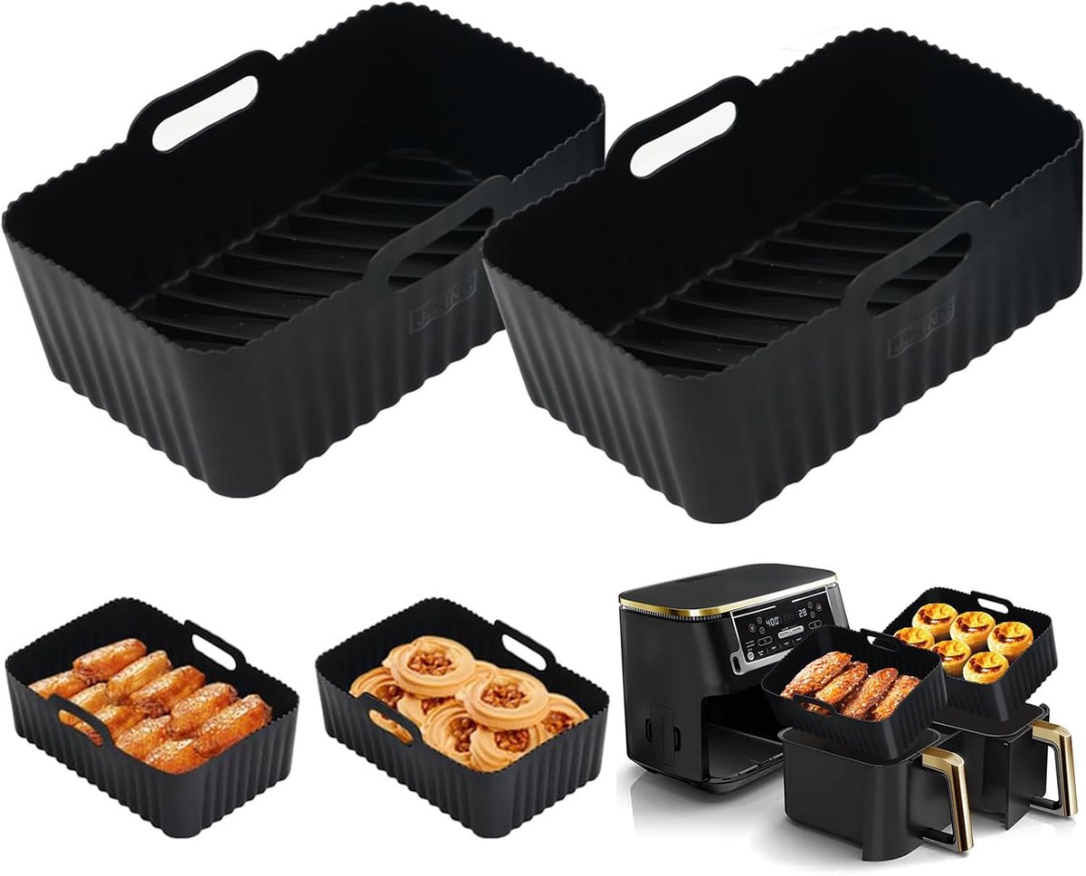 2pcs Air Fryer Accessoires - Air Fryer Bakvormen - Herbruikbare Air Fryer Platen - Vierkante Siliconen Mal voor Air Fryer en Magnetron Oven