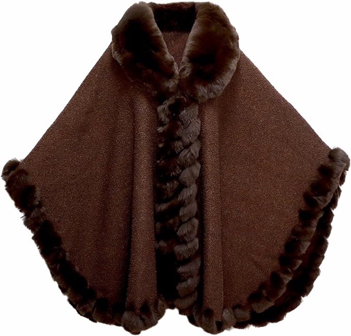 Dames Faux Konijn Bont Cardigan Mantel Poncho Winter Losse Cape Warme Sjaal Wrap - lengte 120 cm, breedte 80 cm - One size - bruin