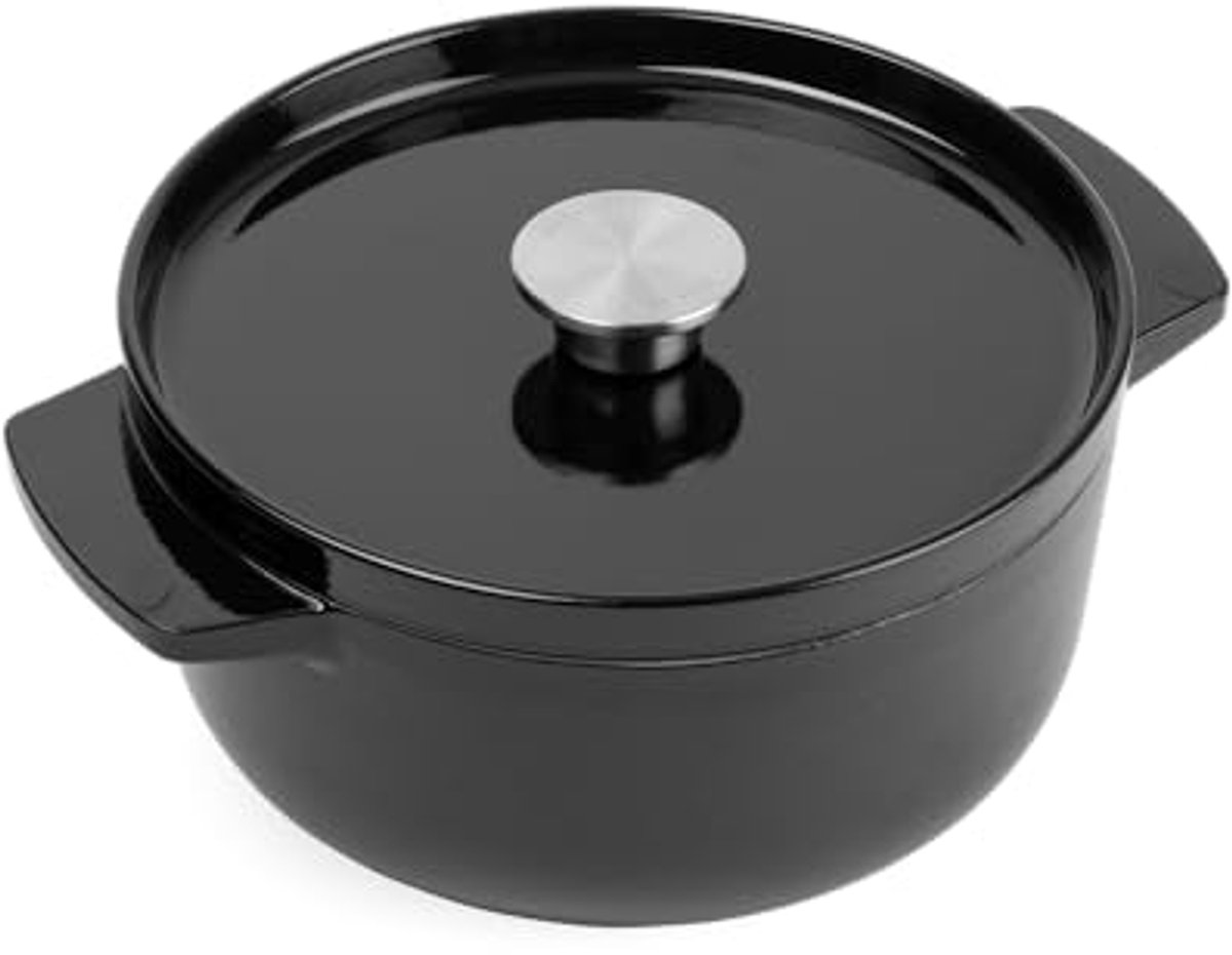 Emaileerde Gietijzeren Braadpan met Deksel, Ø 22cm, 3.3L, Geschikt voor Inductie, Ovenbestendig tot 260°C, Ergonomisch Handvat