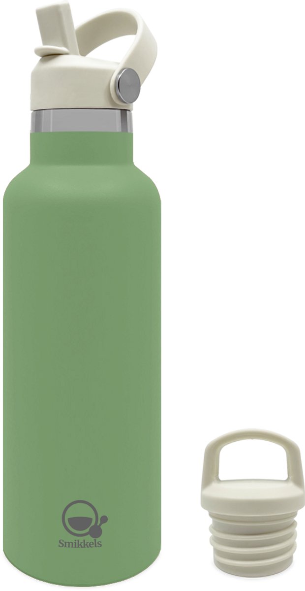 Smikkels RVS thermosfles 500 ml – Groen - dubbelwandig - BPA‑vrij - houdt 12 u warm/24 u koud