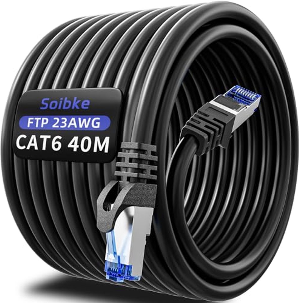 40 Meter Ethernet Kabel Cat6 - Hoge Snelheid Afscherming, Waterdicht, Perfect voor Router en Switch