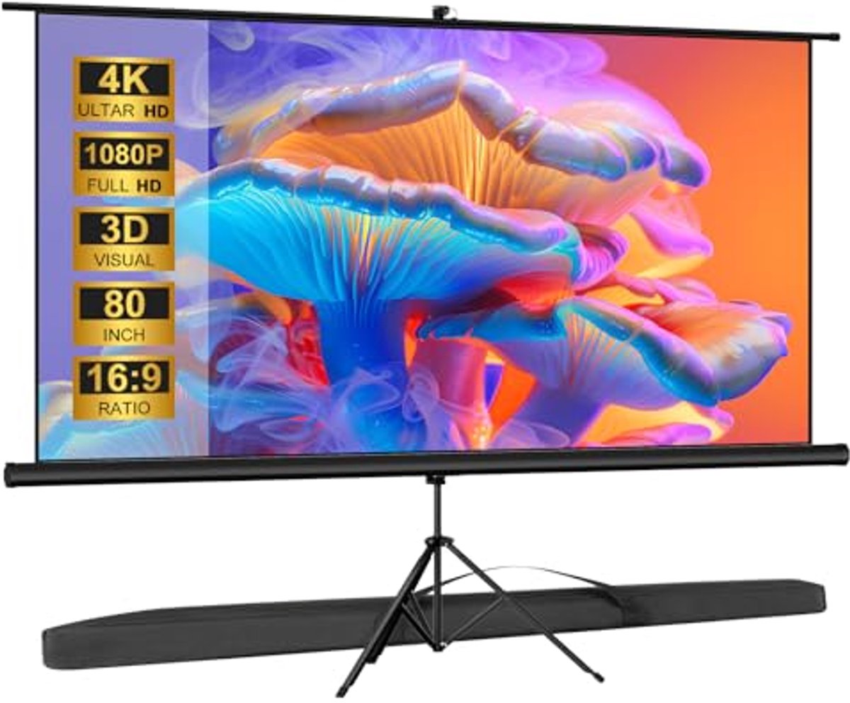 80 inch Projectiescherm met Statief - 16:9 HD Scherm voor Thuisbioscoop en Vergaderruimte