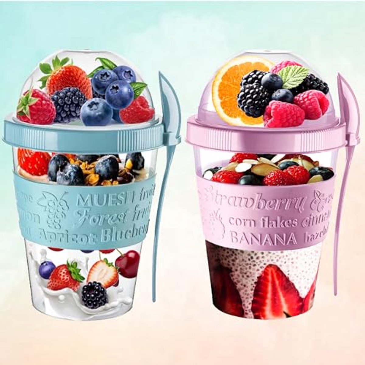 Herbruikbare yoghurtpotten 600 ml met lepel - Luchtdichte opslagcontainers voor ontbijtgranen en snacks
