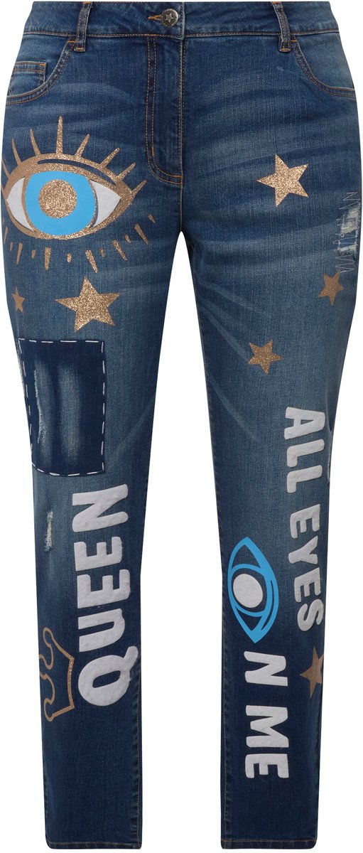 Angel of Style - Dames - Jeans wash-out modieuze print 5-pocket - Blauw denim - Maat 46