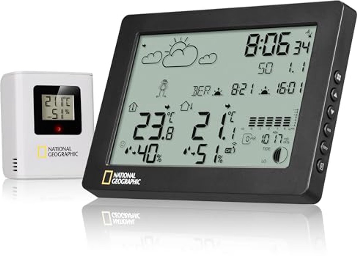 Weerstation met Thermometer, Hygrometer en Barometer – Weersvoorspelling, Binnen- en Buitentemperatuur, Draadloze Sensor