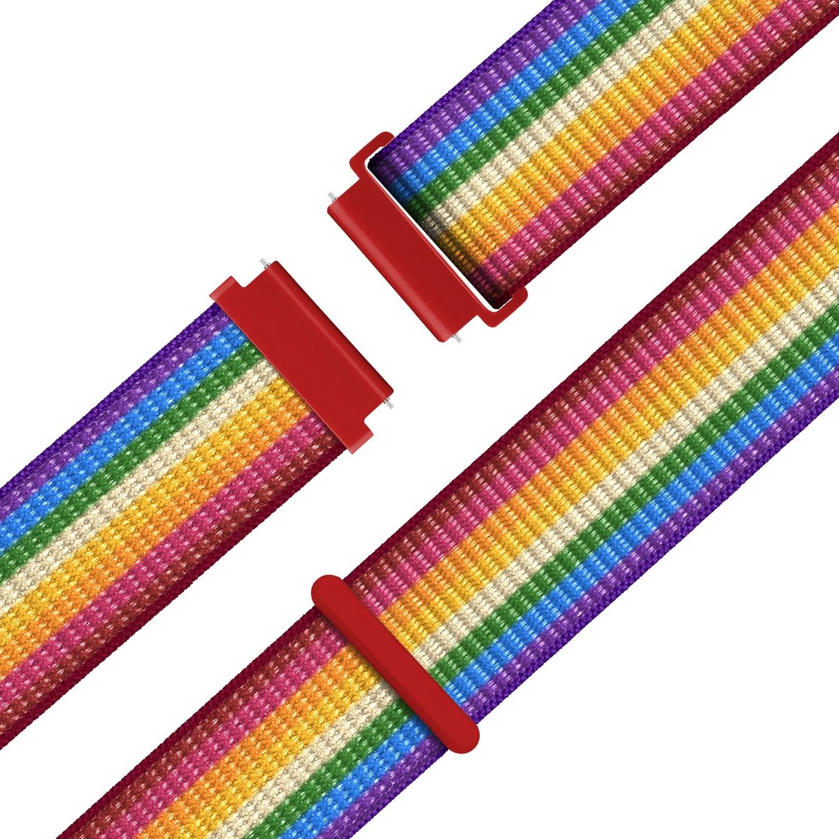 Bandz Hoogwaardige nylon band met klittenband - geschikt voor Garmin Vivoactive 6 / 5 / 3 / Vivomove HR / Style / Luxe / Sport / Trend / Forerunner 645 / 245 / 165 / 55 / Approach S12 / S40 / S42 / S44 / S50 / Venu SQ / SQ2 / 2Plus (regenboog)