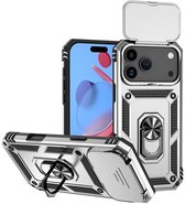 Coverup Hoesje - Geschikt voor iPhone 17 Pro Max Hoesje - Coverup Armor Ring Kickstand Back Cover met Camera Shield - Zilver