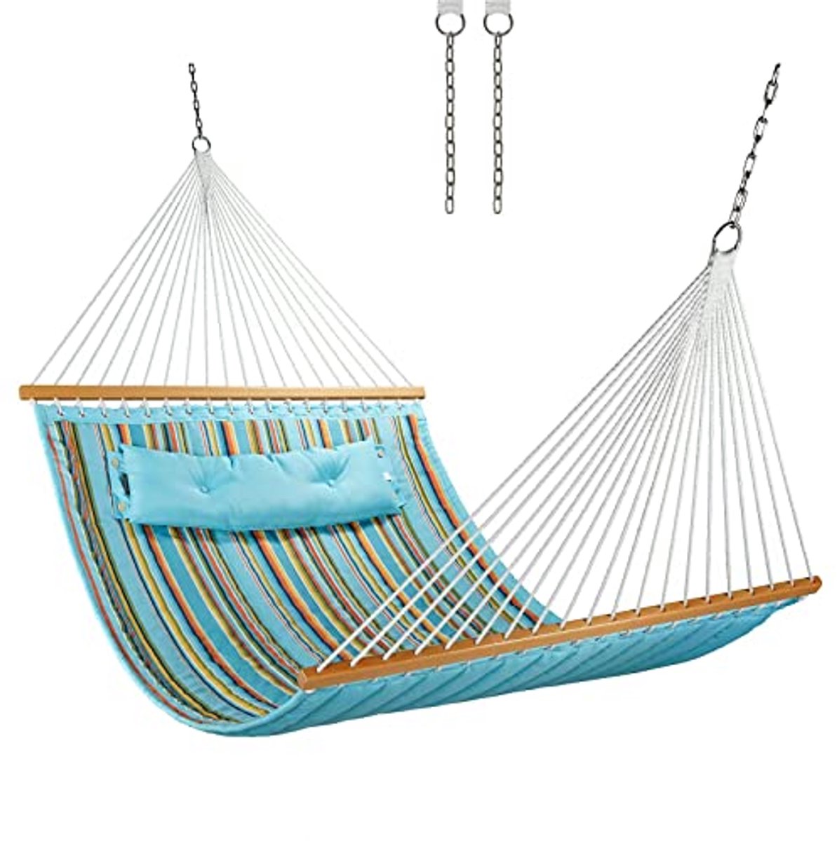 Image of 12 FT gewatteerde dubbele hangmat met spreidstangen en kussen voor 2 personen - Buiten en Patio