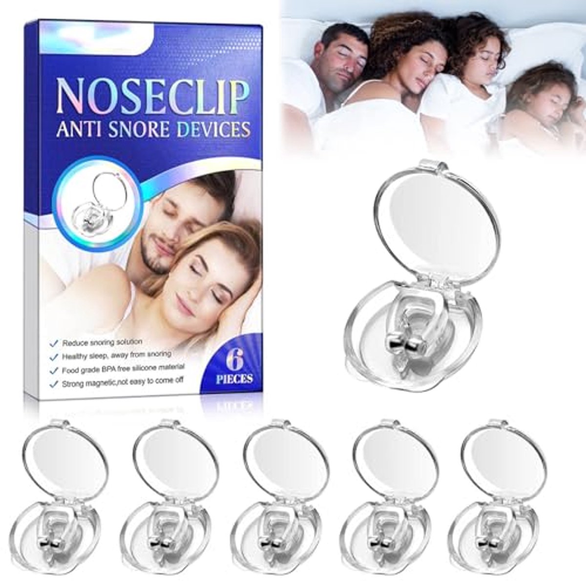 Magnetische Antisnurk Neusclip - 6 Stuks Herbruikbare Neusklemmen voor Beter Slapen