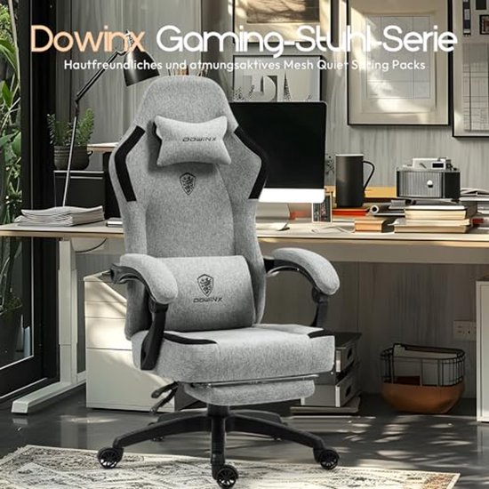 Ergonomische Gamingstoel met Massagesteun en Voetensteun - Geschikt voor Gamer en Kantoor, Maximaal 150 kg, Grijs — afbeelding 5