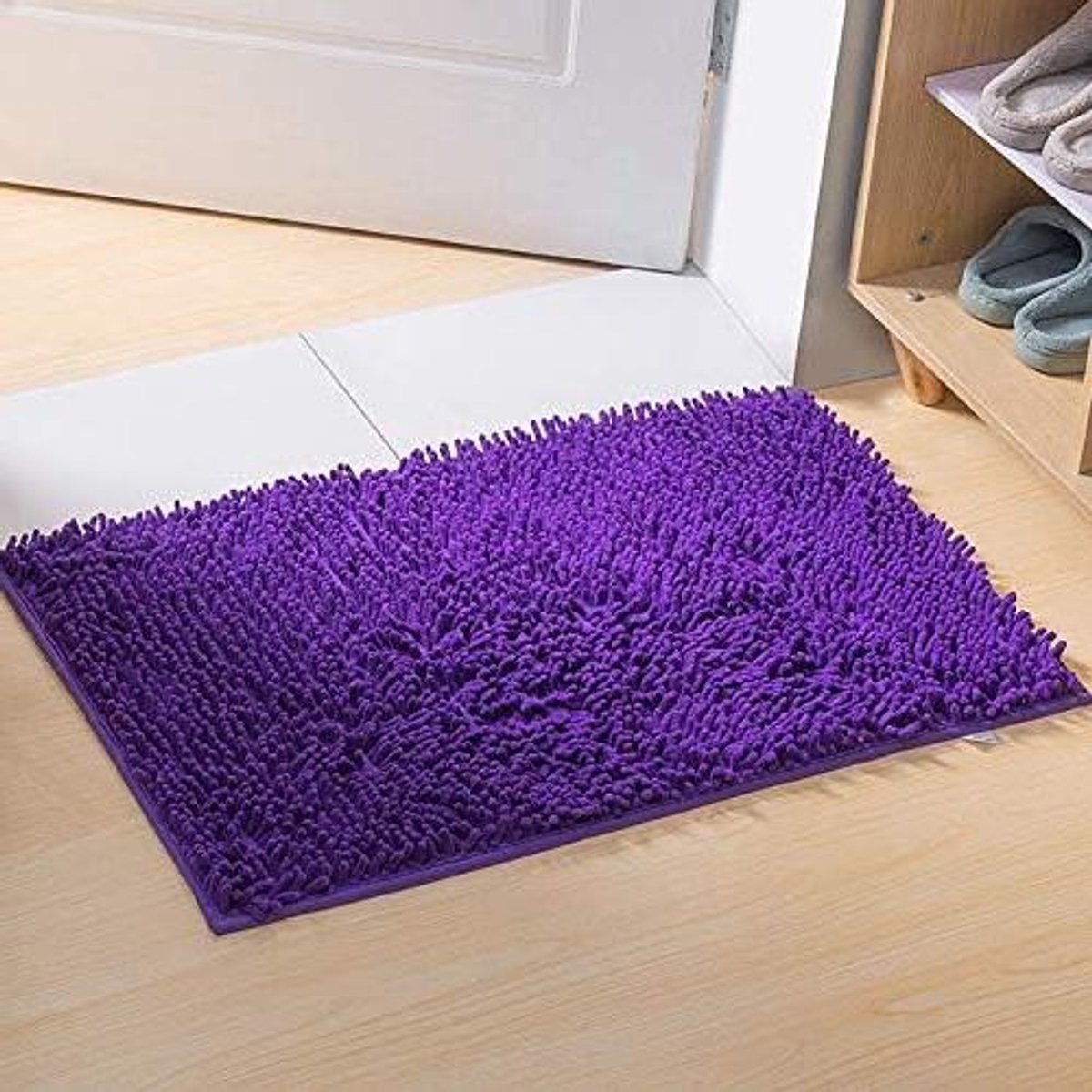 Allecto plus - Pluizige microvezel-chenille badmat voor badkamer, zacht en comfortabel, superabsorberend, antislip, dik, paars (60x40cm)