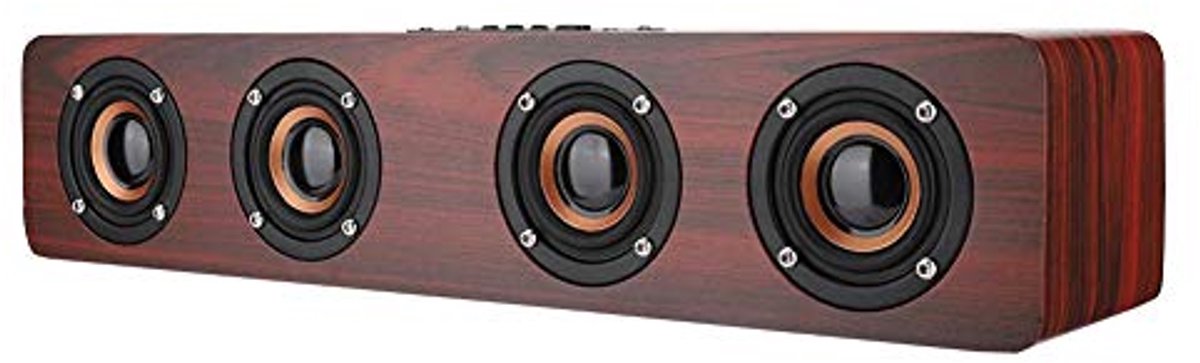 Houten Bluetooth Soundbar - 12W HiFi TV-luidspreker met AUX, TF-kaart en FM Ondersteuning