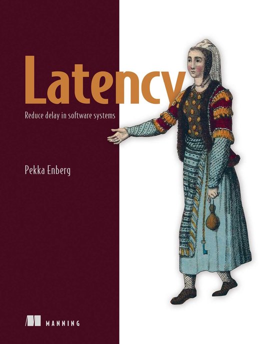 Boekomslag: 'Latency' met afbeelding van een vrouw in historische klederdracht, hand uitgestoken.