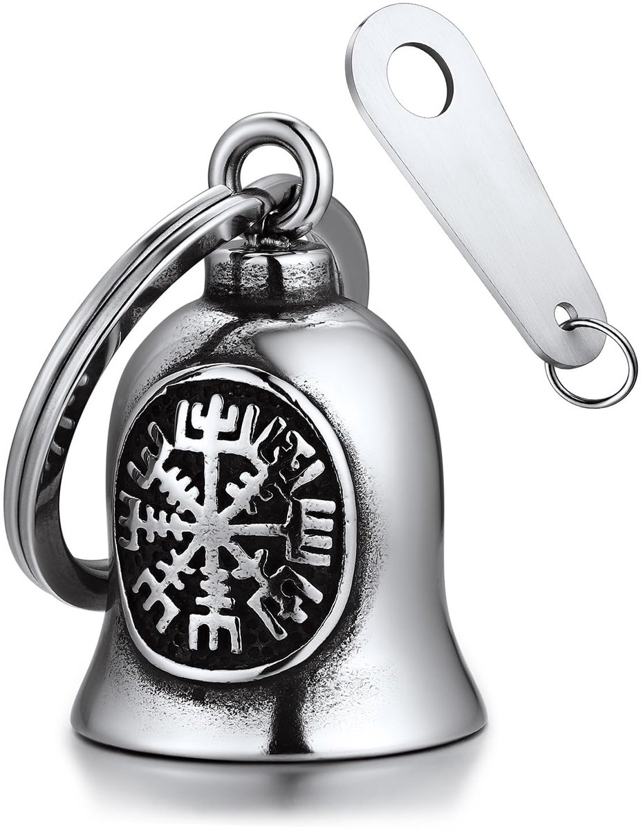 Bandmax Key Chain Motorcycle Bell Stainless Steel Motorcycle Bell Keychain Viking Lucky Charm Keychain for Motorcyclists, C-Compas-Silver, C-compass-silver