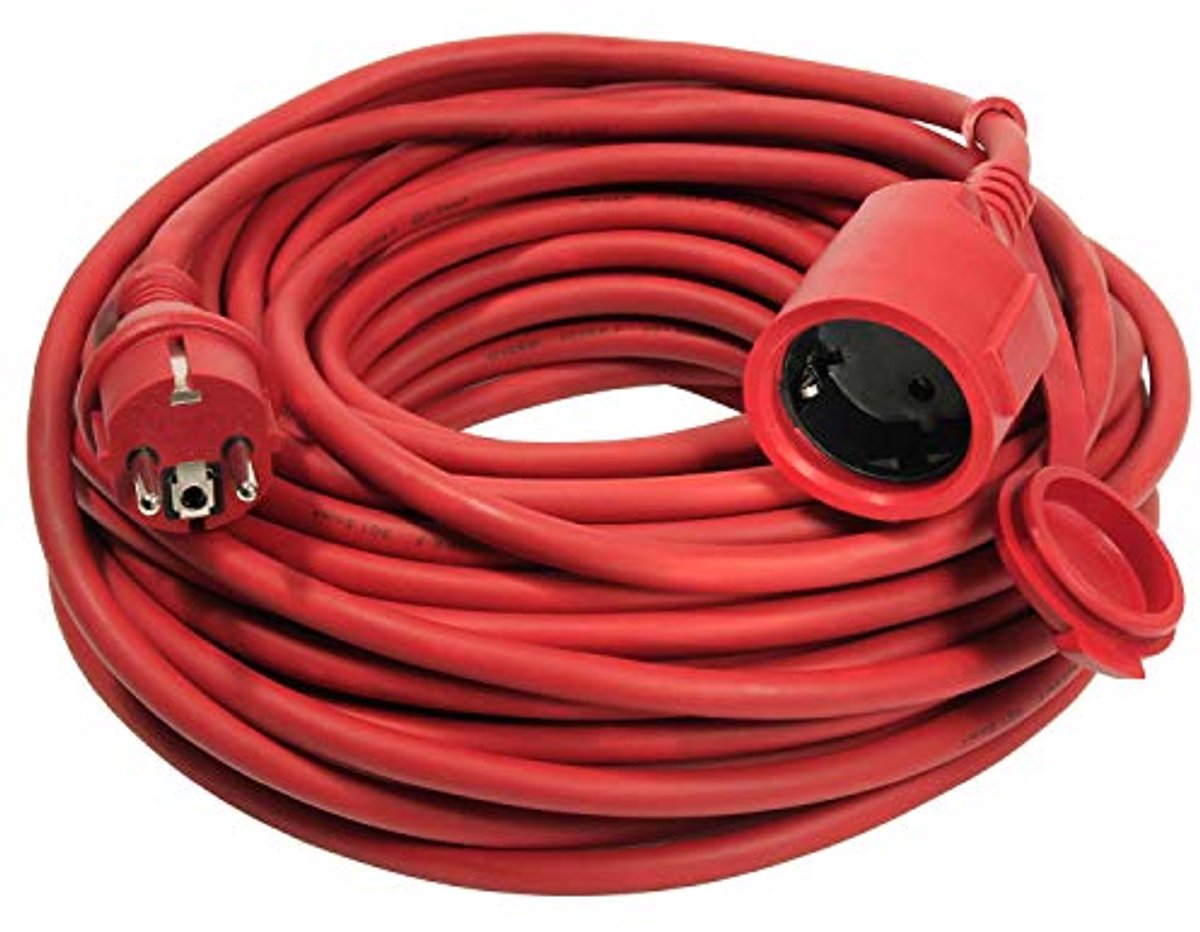Rubberen Verlengkabel voor Buitenshuis, IP44, Rood