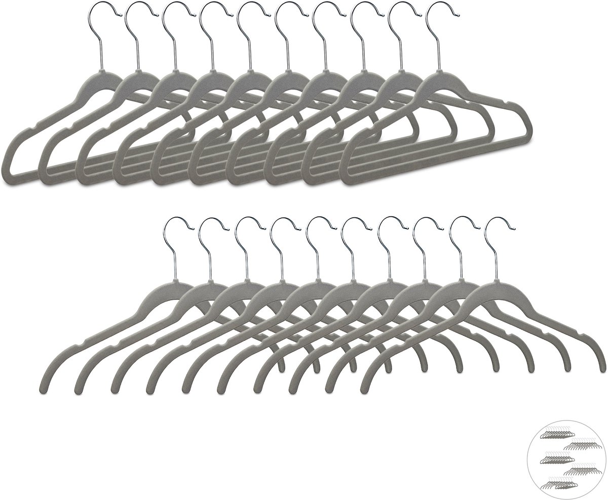60x kledinghanger fluweel - broekhanger - kleerhangers - draaibare haak - grijs