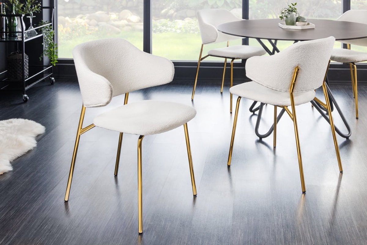 Invicta Interior Design stoel VOGUE wit Boucle gouden metalen poten - 43148 Zie omschrijving