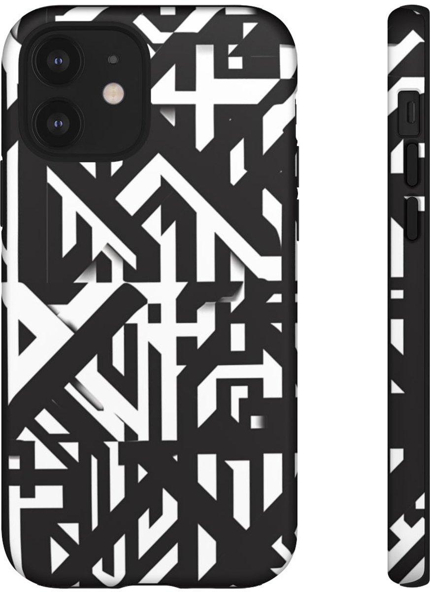 Zwart-Wit Geometrisch Patroon – Telefoonhoesje Geschikt voor iPhone 12