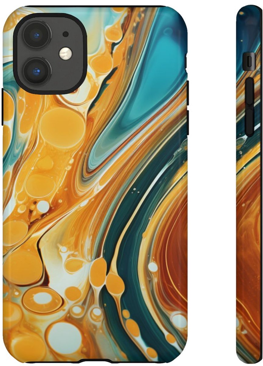 Turquoise en Honing Swirl Epoxy Patroon – Telefoonhoesje Geschikt voor iPhone 11