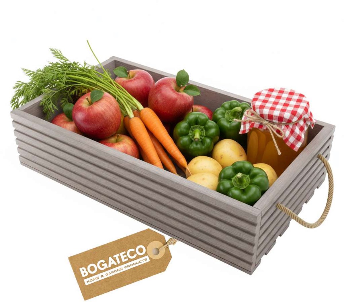 BOGATECO Houten kist Natuur 60x35x14,5 cm Grote houten kist Houten doos Decoratie Houten kisten Fruitkist Groentekist Houten kist voor opslag Opbergdoos Kist Hout Cadeau Decoratie Wijnkist GRIJS